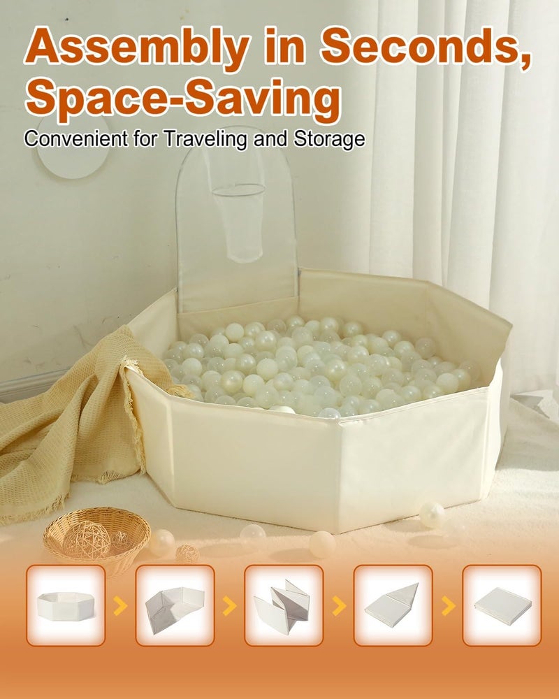 TRENDPLAY Foldable Ball Pits for Kids and Pets - Versatile Toddler Pool and Cat Ball Pit with Basketball Hoop - Perfectly for Girls Boys Indoor Outdoor- Easy to Assemble and Storage(Balls Not Include) Beige - Image 4